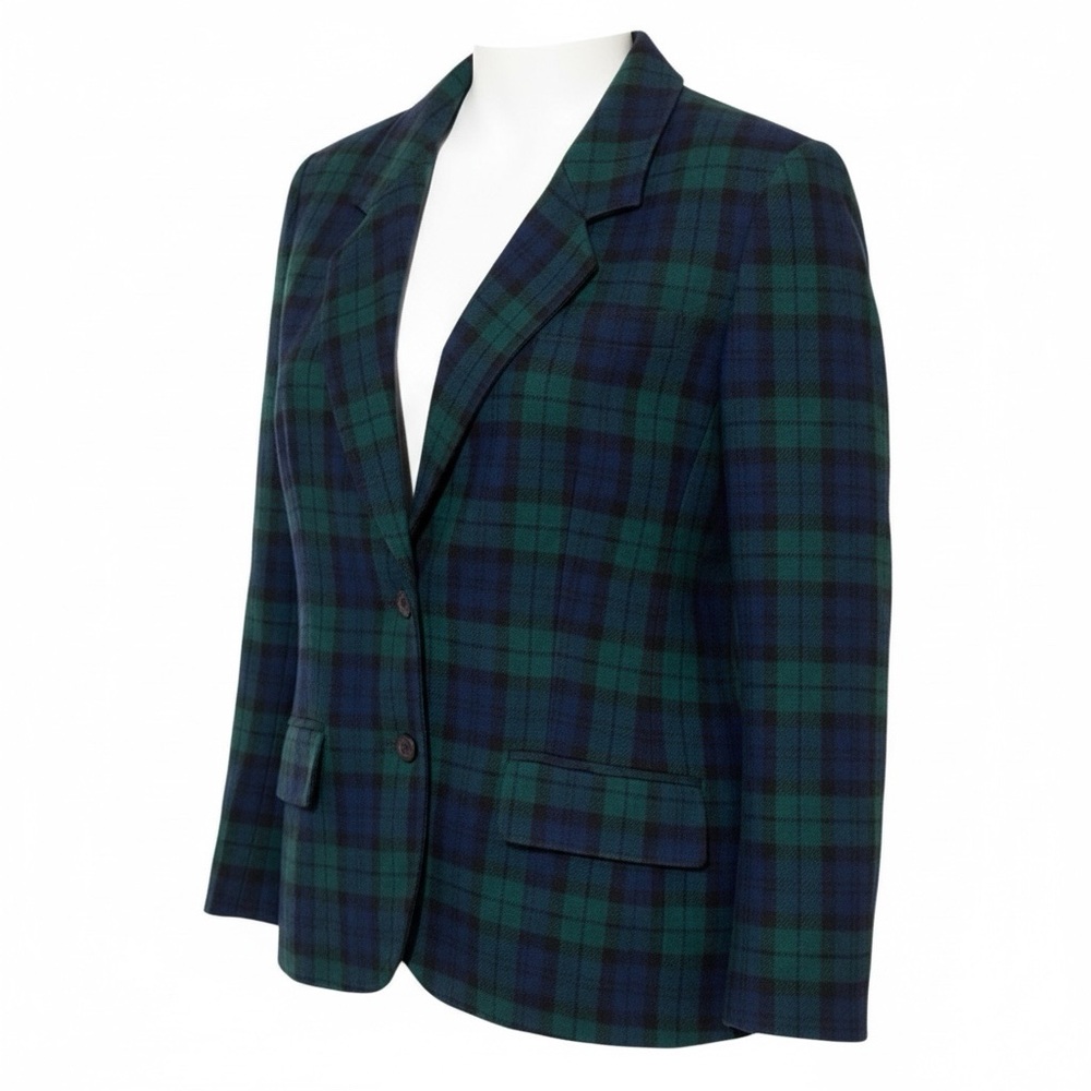 Pendleton Vintage ‘80’s Green Navy Tartan Plaid 100% Virgin Wool Blazer Jacket - Picture 13 of 14